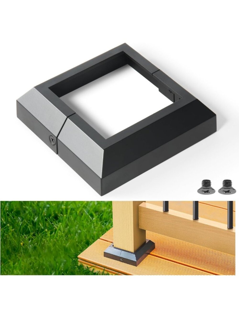 4-Pack Black Aluminum Deck Post Base Covers | Split Skirts for Railings